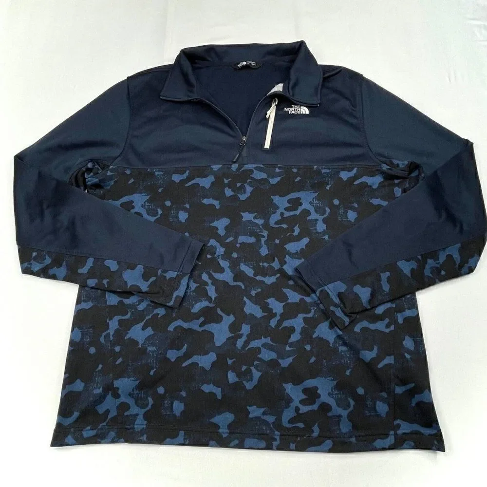 The North Face Blue Camo 1/2 Zip Canyonlands Pullover Shirt
